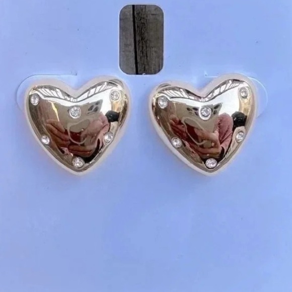 Gold Heart Crystal Earrings - Picture 2 of 4